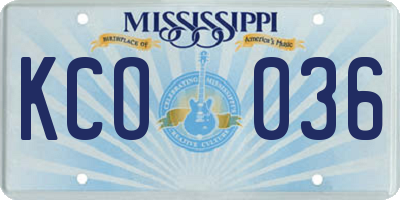 MS license plate KCO036