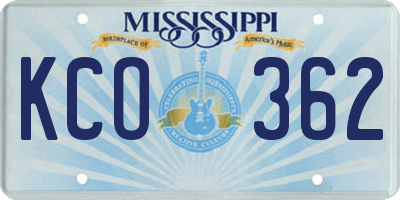 MS license plate KCO362