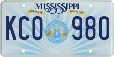 MS license plate KCO980
