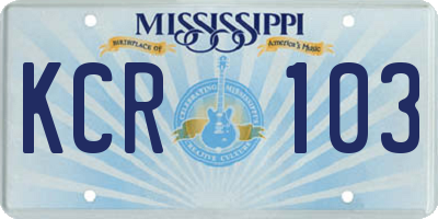 MS license plate KCR103