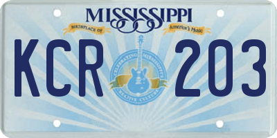 MS license plate KCR203