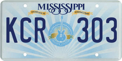 MS license plate KCR303