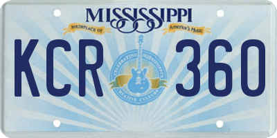 MS license plate KCR360