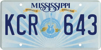 MS license plate KCR643