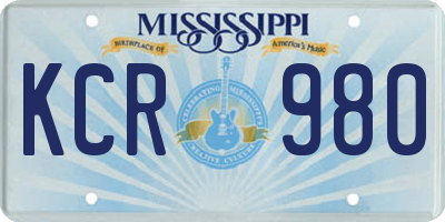 MS license plate KCR980