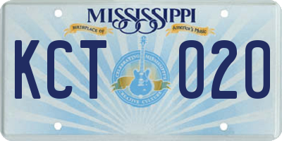 MS license plate KCT020