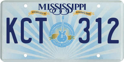 MS license plate KCT312