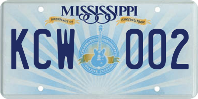 MS license plate KCW002