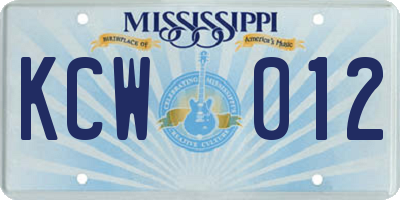 MS license plate KCW012