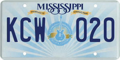 MS license plate KCW020