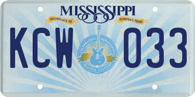 MS license plate KCW033