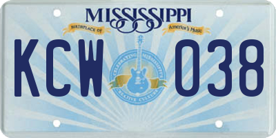 MS license plate KCW038