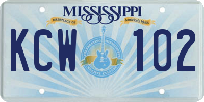 MS license plate KCW102