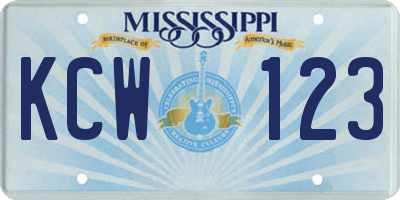 MS license plate KCW123