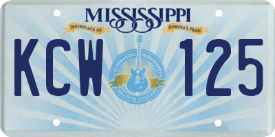 MS license plate KCW125