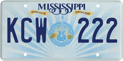 MS license plate KCW222