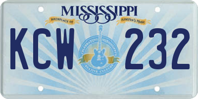 MS license plate KCW232