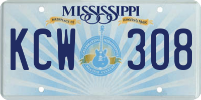 MS license plate KCW308