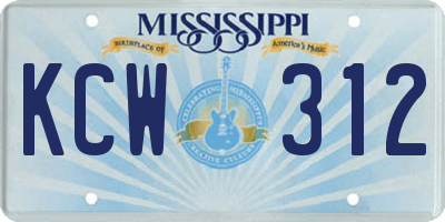 MS license plate KCW312