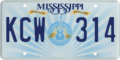 MS license plate KCW314