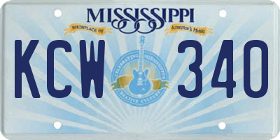 MS license plate KCW340