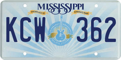 MS license plate KCW362