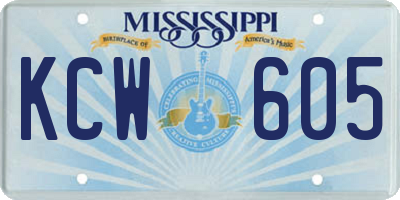 MS license plate KCW605