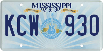 MS license plate KCW930