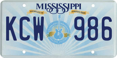 MS license plate KCW986