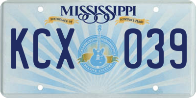 MS license plate KCX039