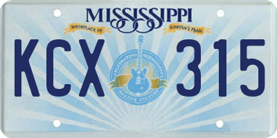 MS license plate KCX315