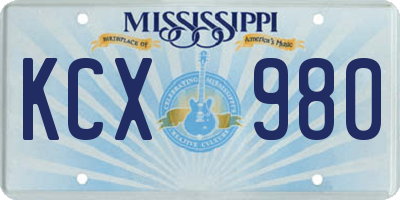 MS license plate KCX980