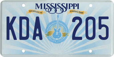 MS license plate KDA205