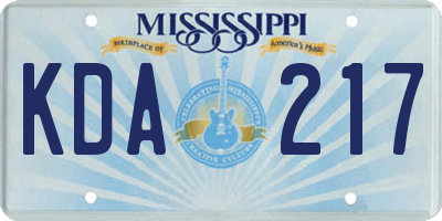 MS license plate KDA217
