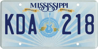 MS license plate KDA218