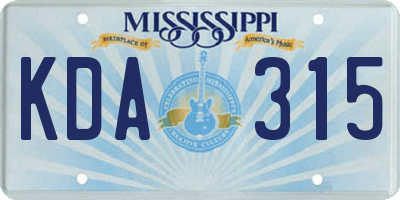 MS license plate KDA315