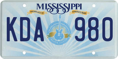MS license plate KDA980