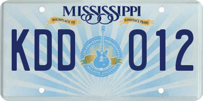 MS license plate KDD012