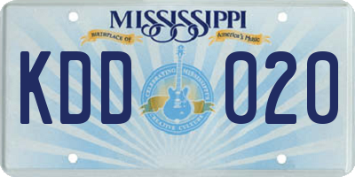 MS license plate KDD020