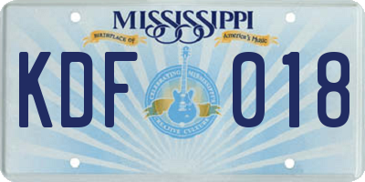 MS license plate KDF018
