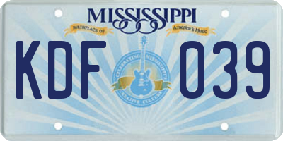 MS license plate KDF039