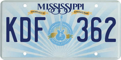 MS license plate KDF362