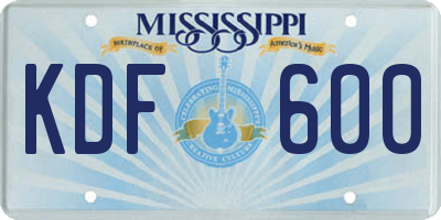 MS license plate KDF600