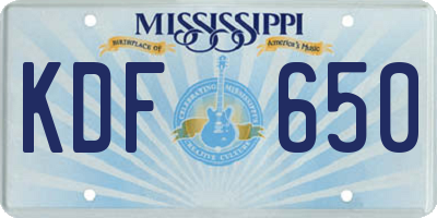 MS license plate KDF650
