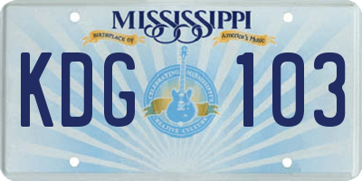 MS license plate KDG103