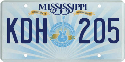 MS license plate KDH205