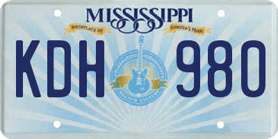 MS license plate KDH980