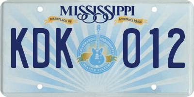 MS license plate KDK012