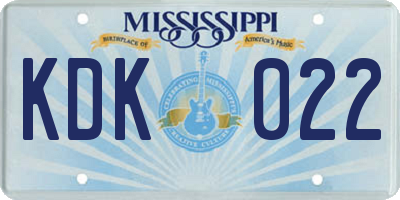 MS license plate KDK022