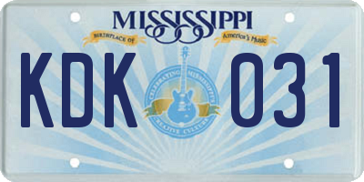 MS license plate KDK031